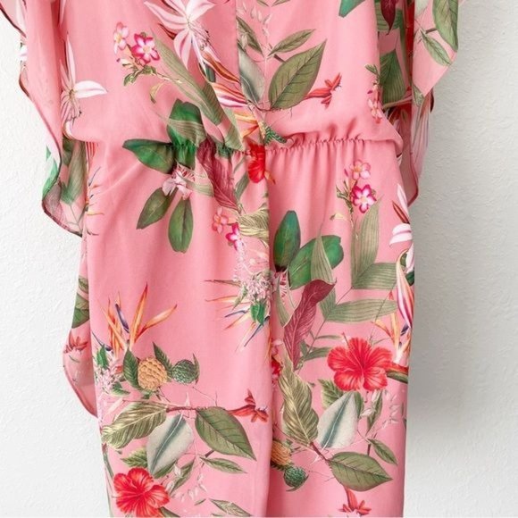 Express pink floral sheer chiffon cinched waist dress M - Picture 11 of 15
